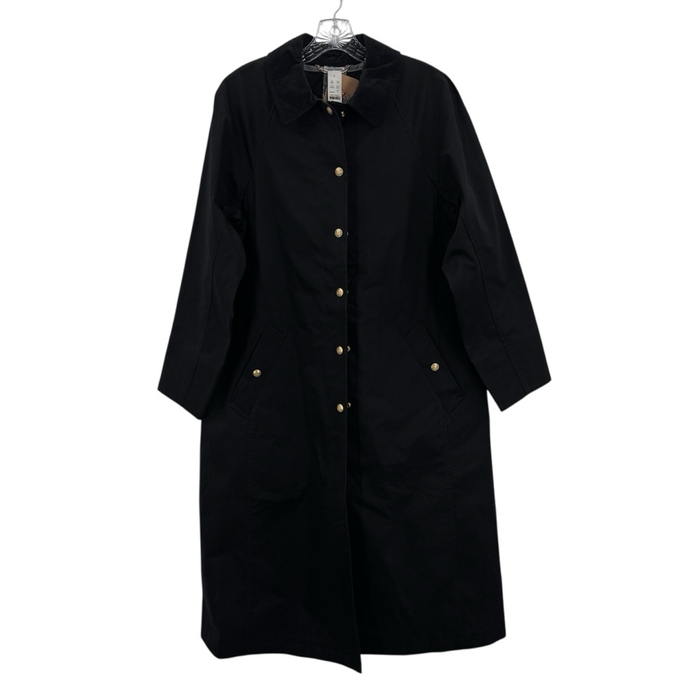 J.Crew Women Long Barn Waxed Cotton Twill Corduroy Collar Jacket Sz S In Black